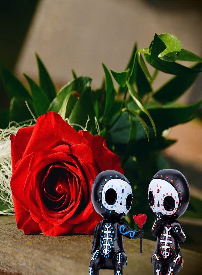 DYFCNP Sugar Skull Decor, Sugar Skull Couple Statue,Dia De Los Muertos Decor, Halloween Desk Decor,Day of The Dead Decorations for Home,Sugar Skull Figurine Gift for Women (A) - Image 5